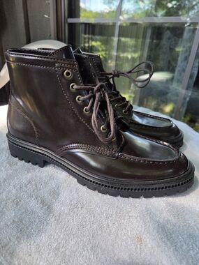 Men's Express Dark Brown Leather Lace-Up Moc Toe Boots 10 New Without Box